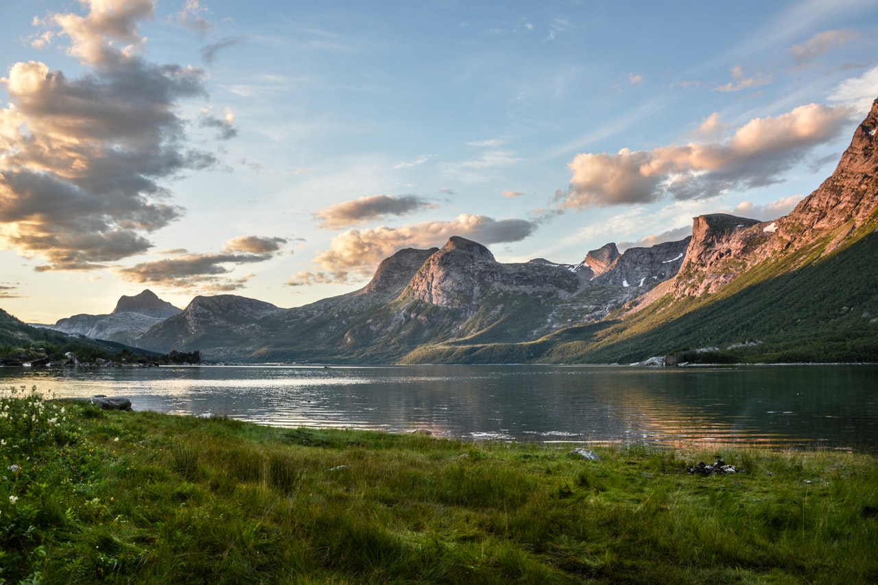 Mountain lake at sunset representing peace of mind